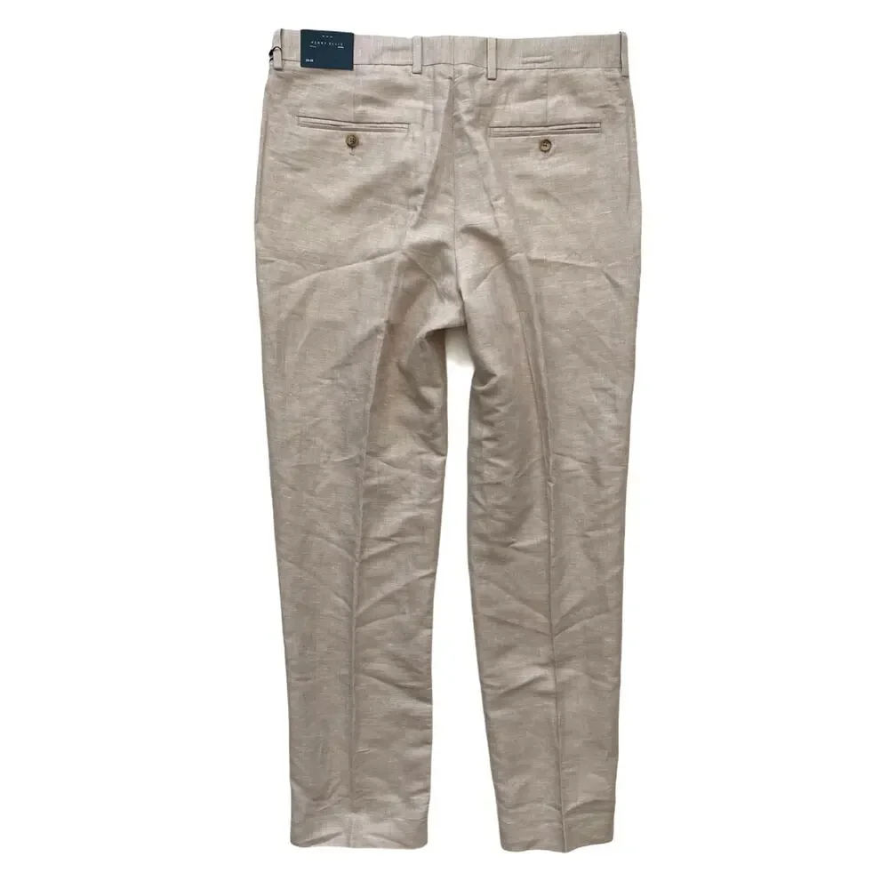 Perry Ellis Pants Flat Front Linen Cotton Natural Linen Slacks 38 x 30